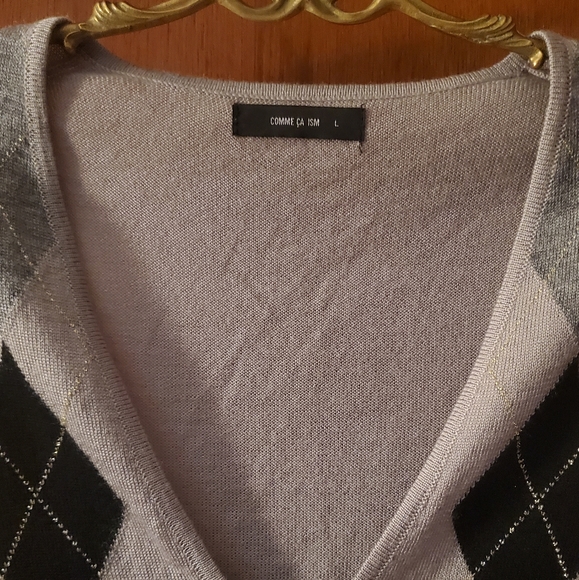 Comme Ca Ism argyle v-neck sweater - Picture 3 of 6